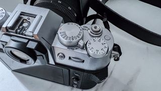The exposure and shutter speed dials on the Fujifilm X-T50