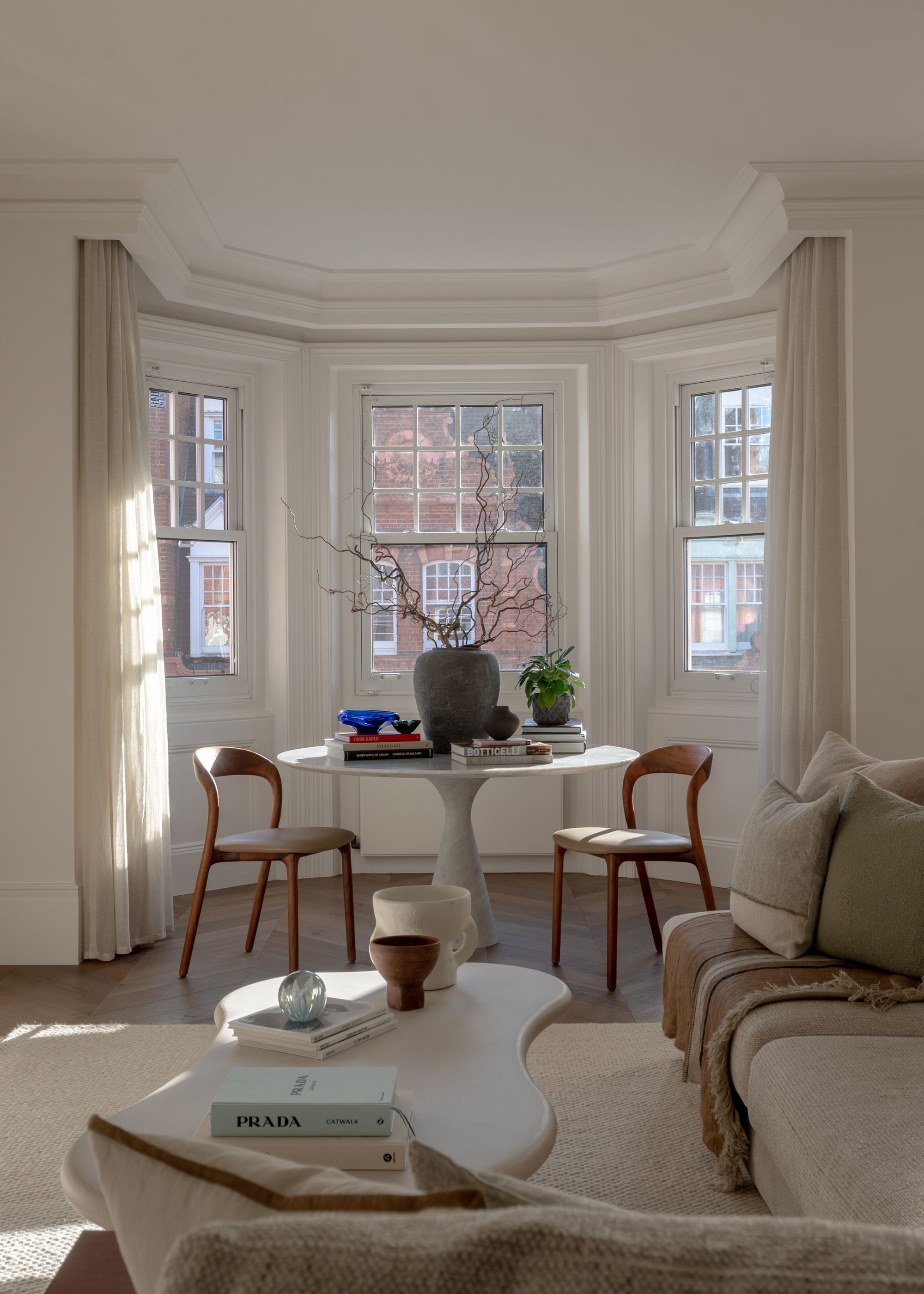 neutral living room with bay window