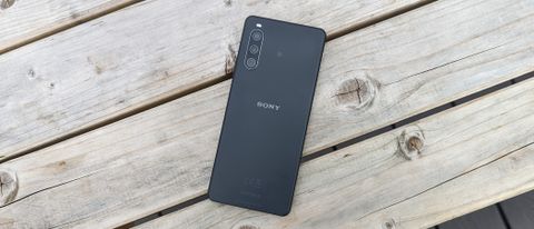 The Sony Xperia 10 IV in black face down on a table