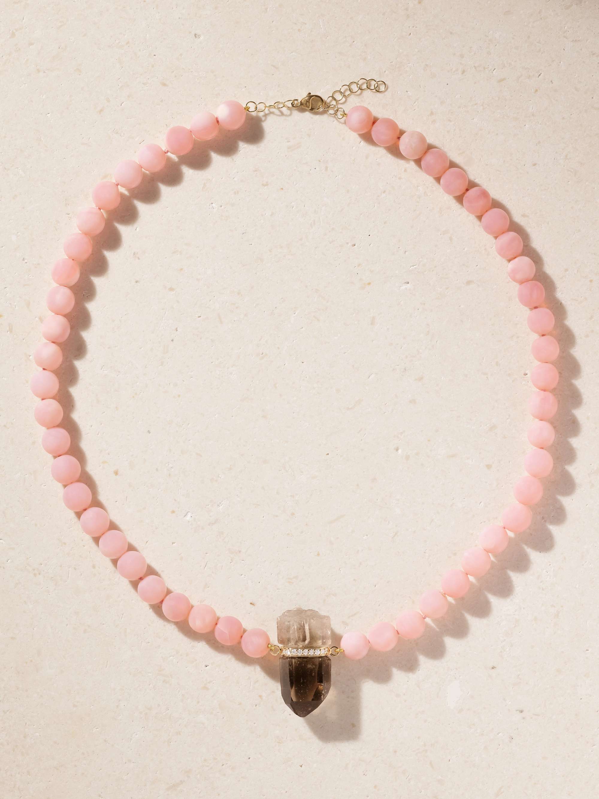 14-Karat Gold Diamond, Opal and Smoky Quartz Beaded Necklace