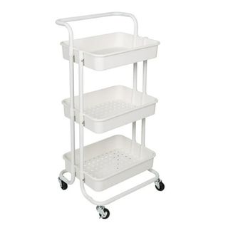 a 3-Tier Rolling Craft Cart With Handle, White with black wheels