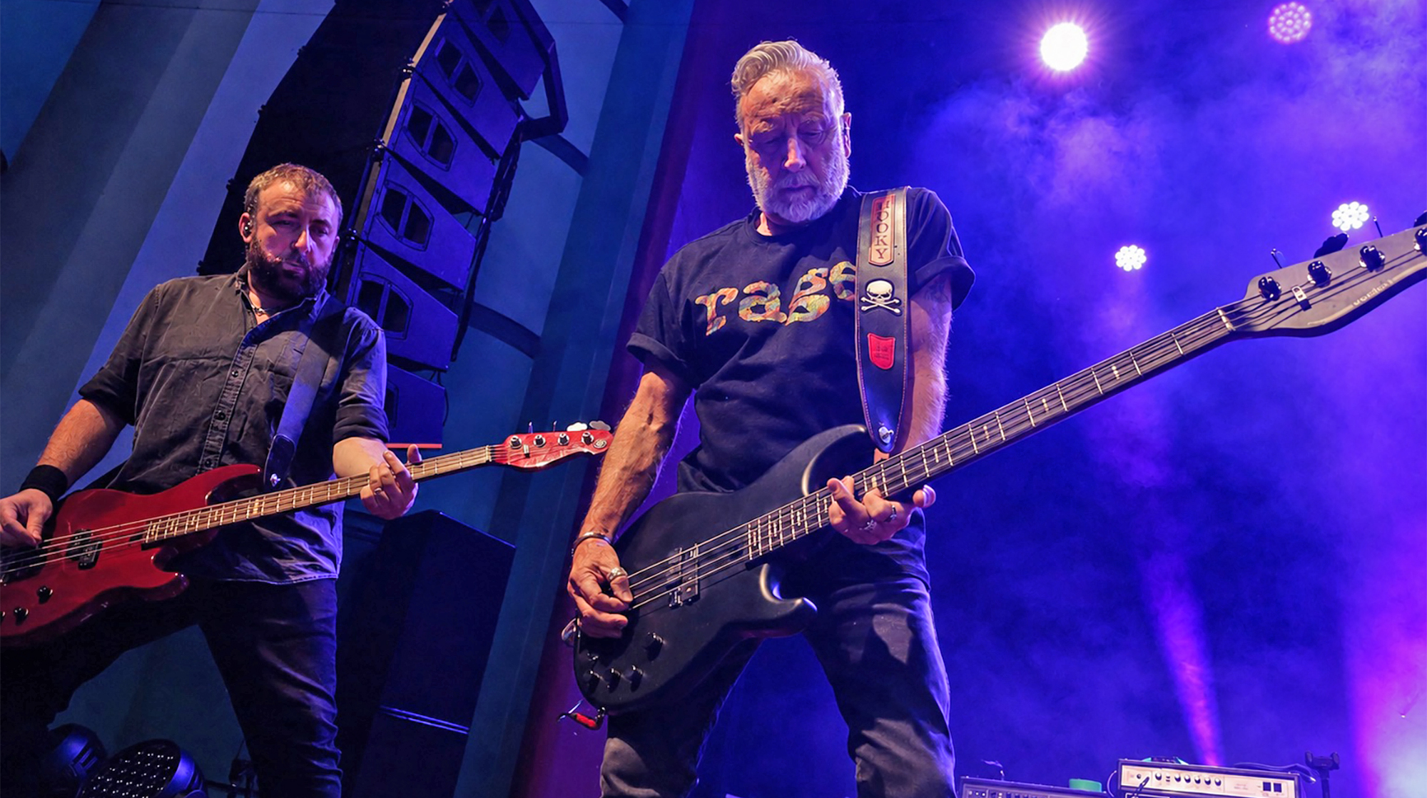 Jack Bates (left) and. Peter Hook perform with Peter Hook &amp;amp; the Light in Perth, Australia