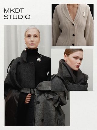 One of the best scandinavian clothing brands, MKDT Studio is shown in a collage of images with models wearing winter clothing from the brand