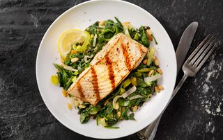 Halibut with spinach and pine nuts