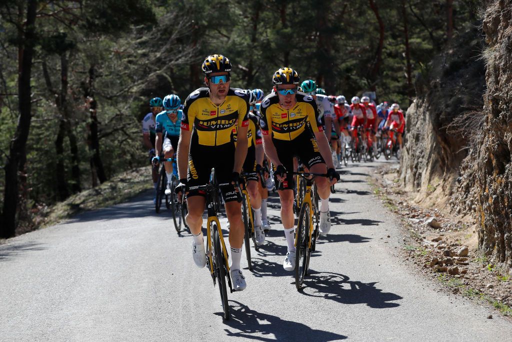 VALDEBLORE LA COLMIANE FRANCE MARCH 13 Lennard Hofstede of Netherlands and Team Jumbo Visma Jos Van Emden of Netherlands and Team Jumbo Visma during the 79th Paris Nice 2021 Stage 7 a 119km stage from Le Broc to Valdeblore La Colmiane 1501m Stage itinerary redesigned due to COVID19 lockdown imposed in the city of Nice Peloton ParisNice on March 13 2021 in Valdeblore La Colmiane France Photo by Bas CzerwinskiGetty Images
