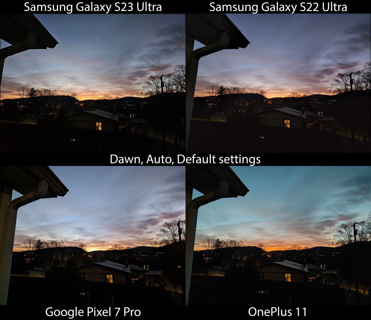 Comparing images taken from a Samsung Galaxy S23 Ultra, S22 Ultra, Google Pixel 7 Pro, and a OnePlus 11