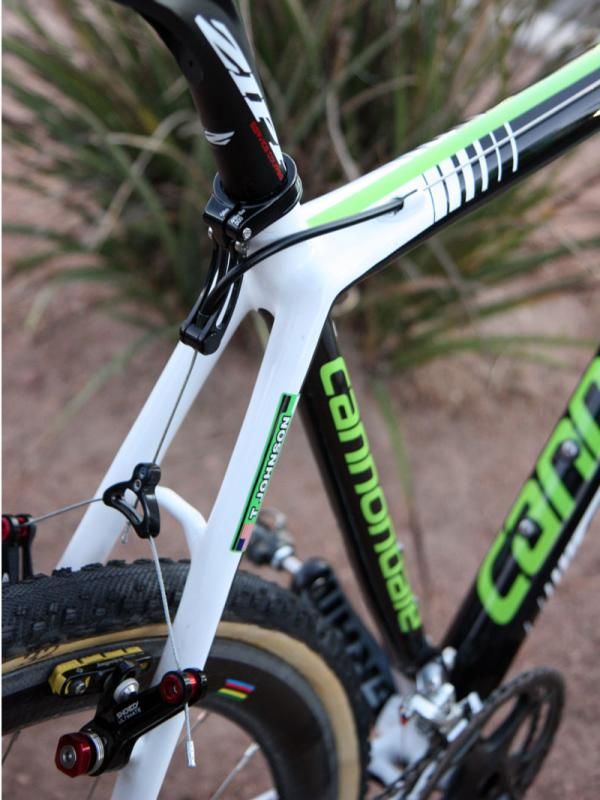 Cannondale integrates the rear brake housing stop into the seatpost collar instead of the frame itself.