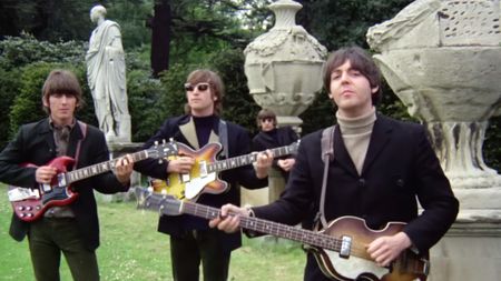The four Beatles performing in the music video for Paperback Writer