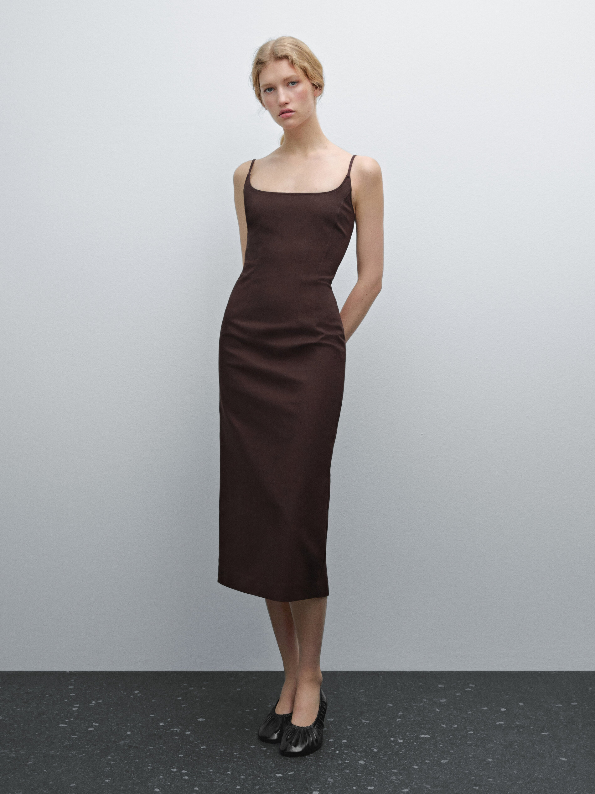 Midi Dress Cotton Blend Straps