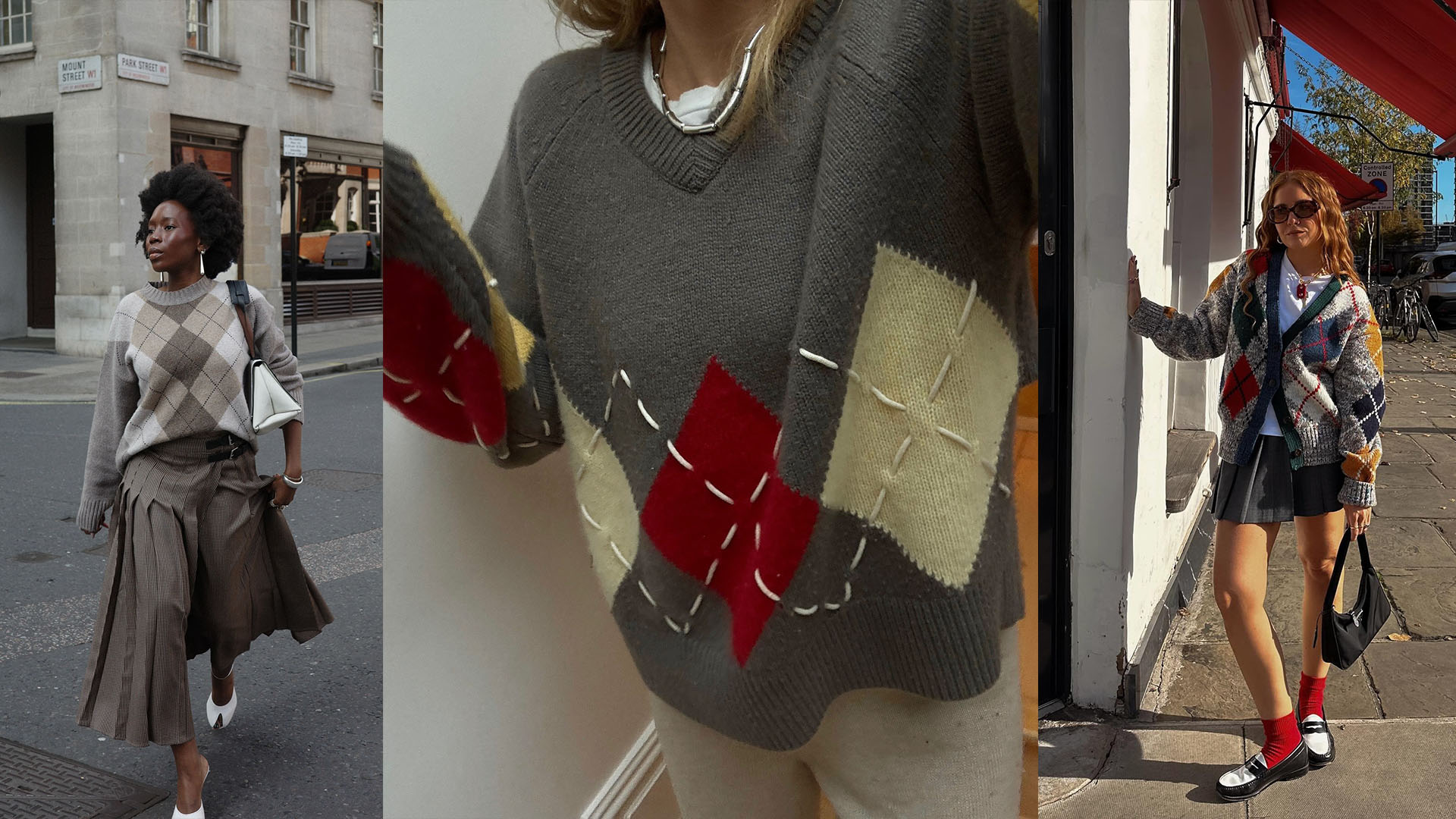 women wearing argyle sweaters.