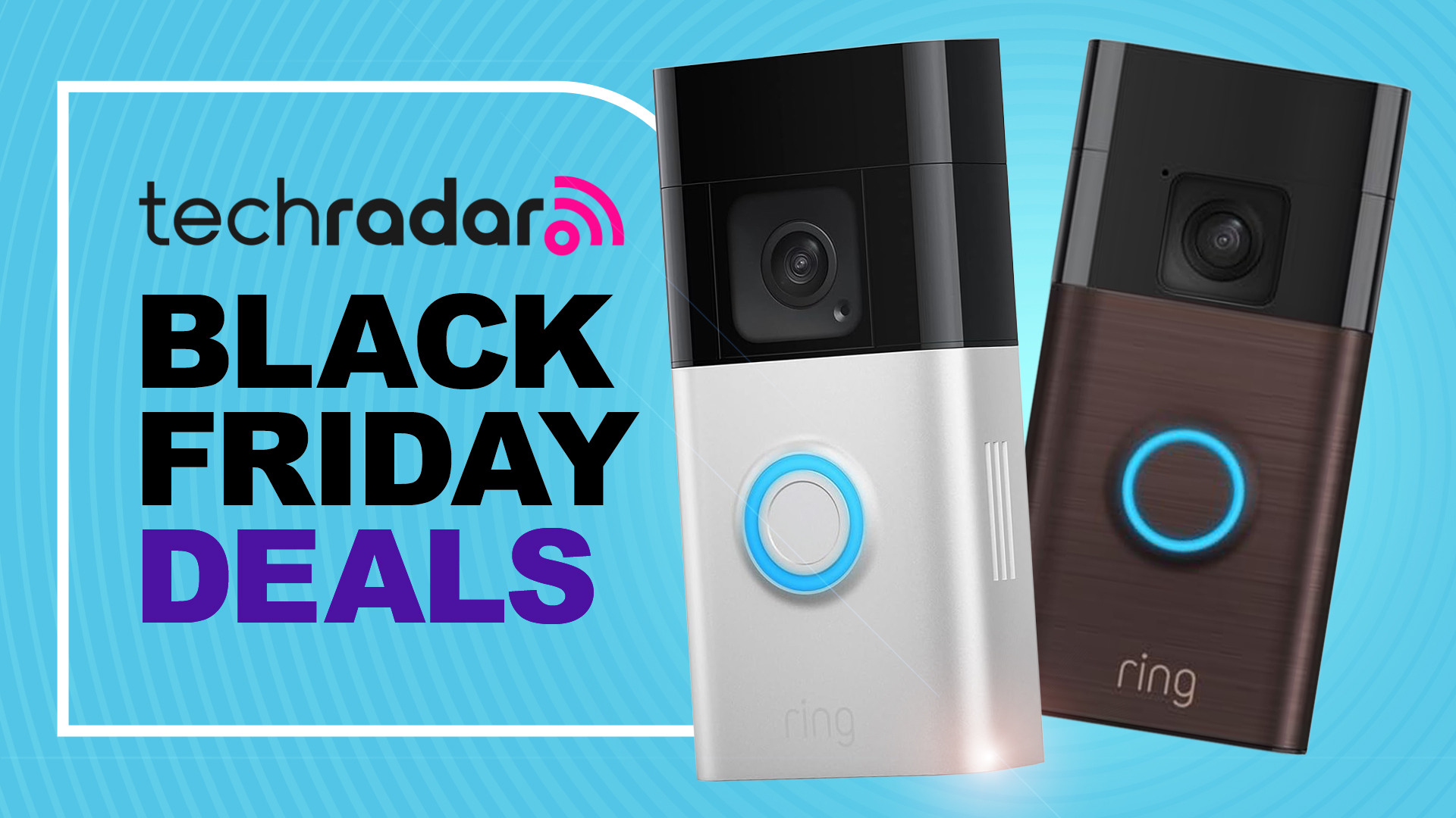 Two Ring doorbells on blue background with text 'TechRadar Black Friday deals'