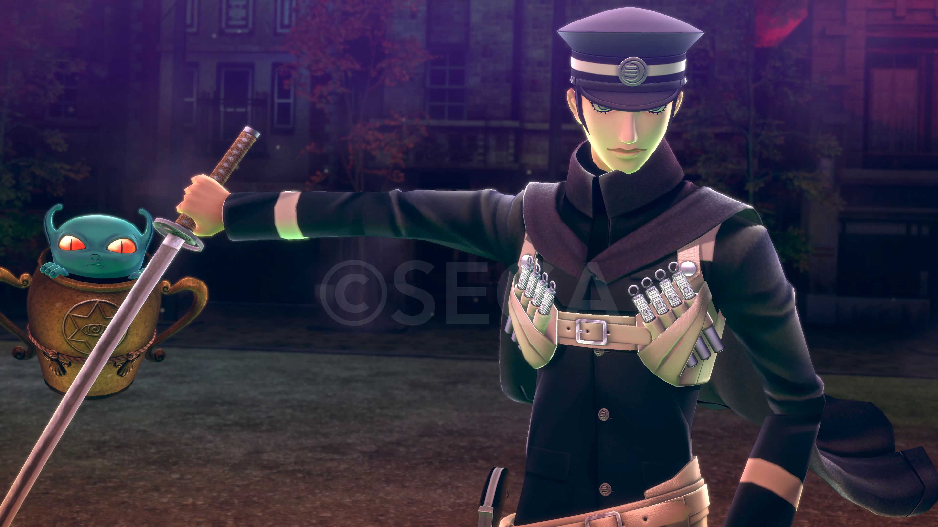 In-game screenshot of Raidou victorious in Raidou Remaster (with SEGA watermark).