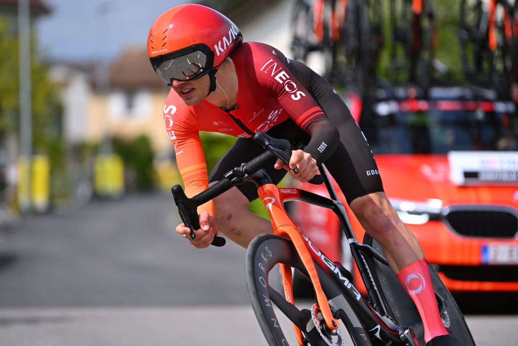 PAYERNE SWITZERLAND APRIL 23 Magnus Sheffield of The United States and Team INEOS Grenadiers sprints during the 77th Tour De Romandie 2024 Prologue a 228km individual time trial stage from Payerne to Payerne UCIWT on April 23 2024 in Payerne Switzerland Photo by Luc ClaessenGetty Images
