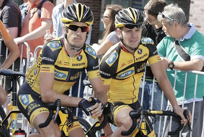 Andreas Stauff and Gerald Ciolek (MTN-Qhubeka) at the start