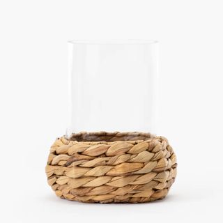 glass hurricane vase with woven base