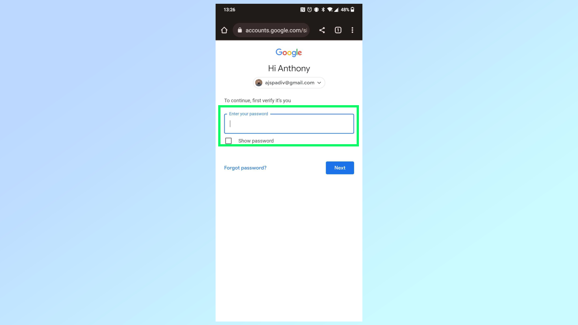 تسجيل الدخول إلى حساب Google الخاص بك باستخدام كلمة المرور الخاصة بك
