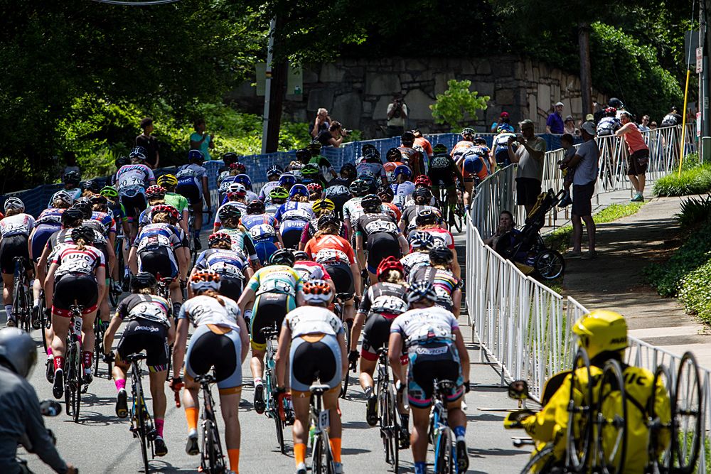 The women tackle todays steep climb