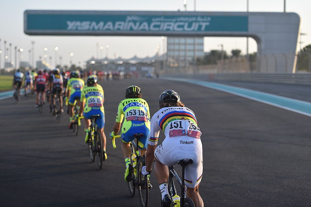 Peter Sagan returns from a "pit stop" during the final stage in Abu Dhabi