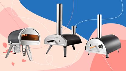Three of the best pizza ovens on Ideal Home pink and blue background