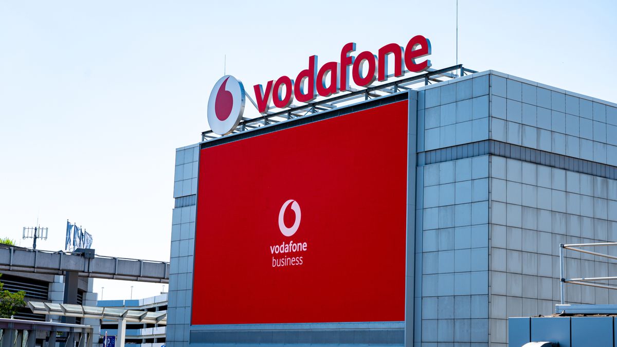 The advertising banner / video wall of the mobile phone company Vodafone&amp;#039;s business segment in Dusseldorf, Germany