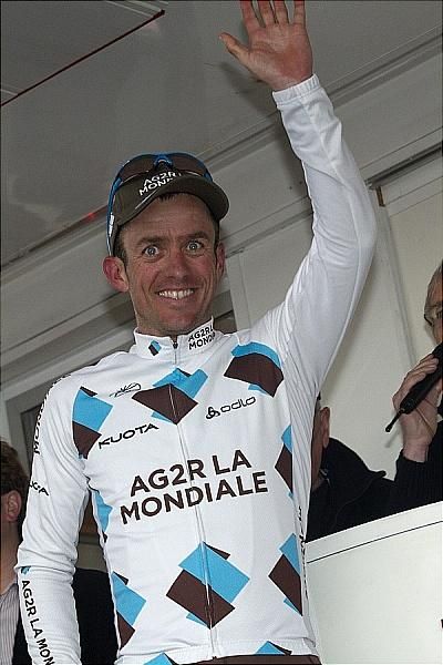 Stage 3 winner S&eacute;bastien Hinault (AG2R La Mondiale) on the podium.