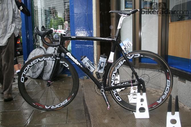 Rapha-Condor-JLT rider Hugh Carthy left it late to get to start on his carbon Condor Leggero. Team rider Kristian House is rumoured to be opting for a steel Super Acciaio later in the race