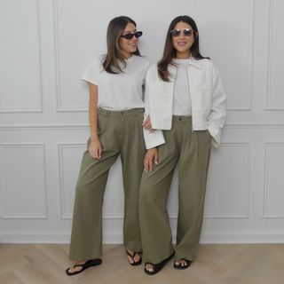 Wide Leg Pleated Trousers - Khaki