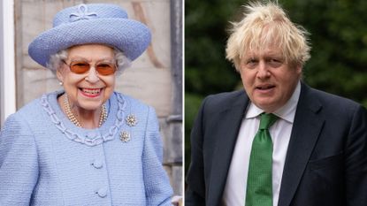 Composite of Queen Elizabeth in Scotland in 2022 and Boris Johnson in February 2023