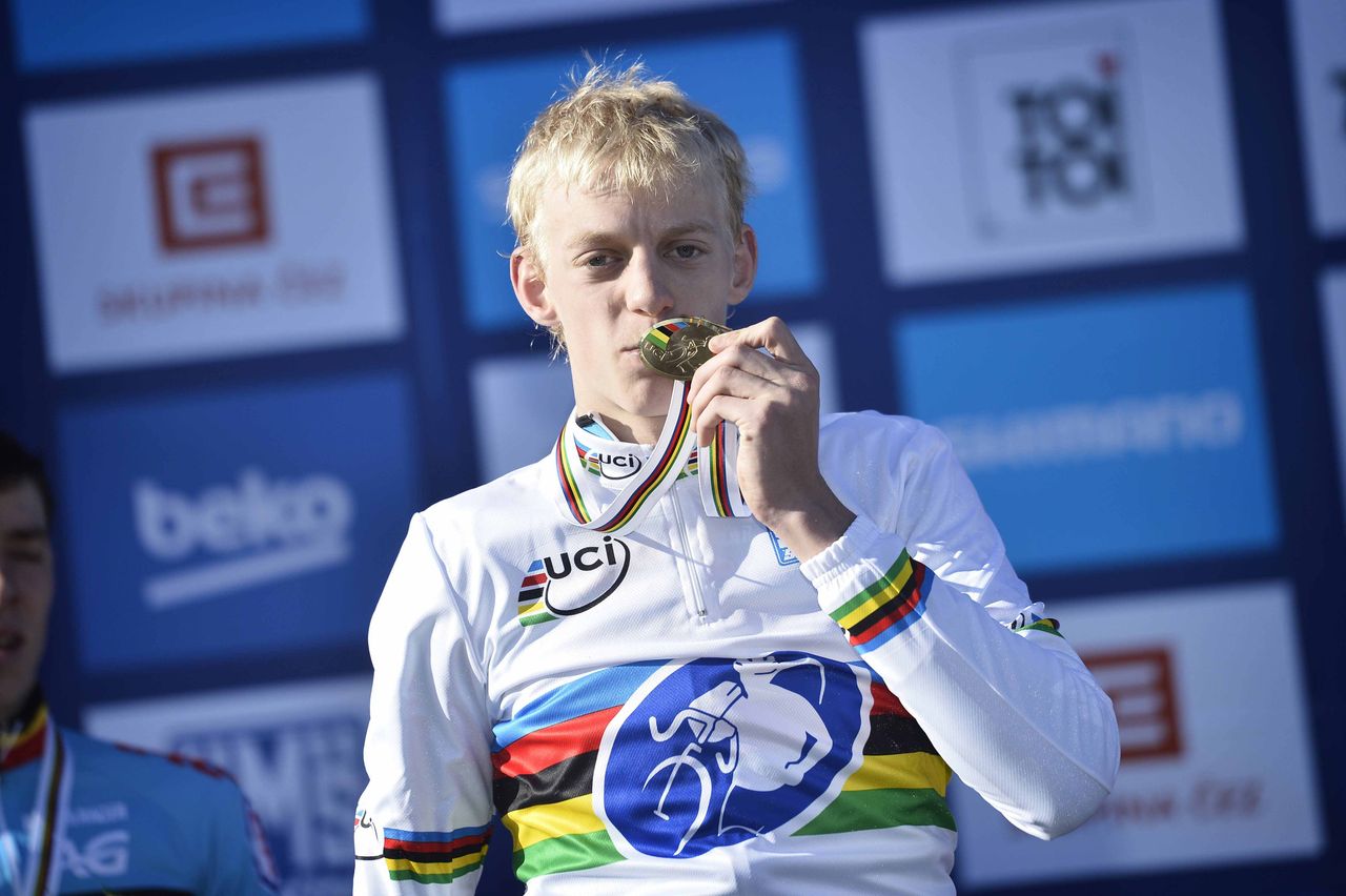 Under-23 world champion Michael Vanthourenhout (Belgium) on the podium in Tabor.