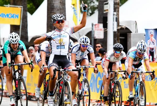 17-year-old Coryn Rivera (Peanut Butter &amp; Co TWENTY12) win the bunch sprint at 2010 Tour of California women's one-day race