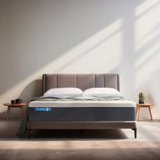 The Simba Hybrid Pro mattress on a bed in an empty room