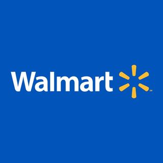 Walmart text and logo on a blue background. 