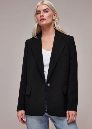 Black Petite Crepe Boyfriend Blazer