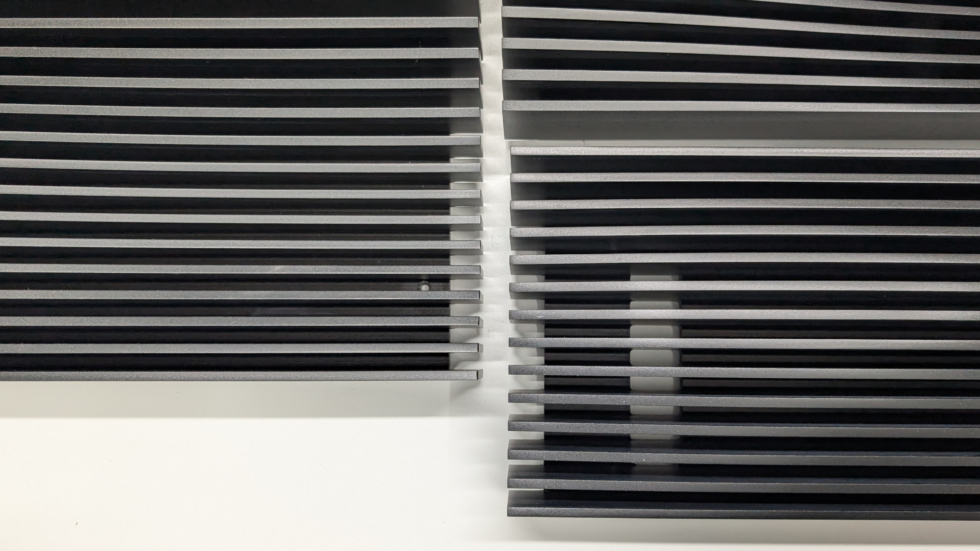 Detail of the hand-finished aluminium heat sink on the Statement