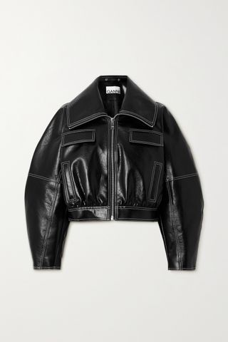Cropped Faux Patent-Leather Jacket