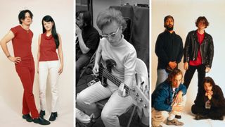 Left-American rock duo the White Stripes, February 2002. They are Jack White and his ex-wife Meg White; Center-Carol Kaye plays bass guitar in a Los Angeles recording studio in the mid 1960's; Right-Matt Cameron, Chris Cornell, Kim Thayil and Ben Shepherd of Soundgarden