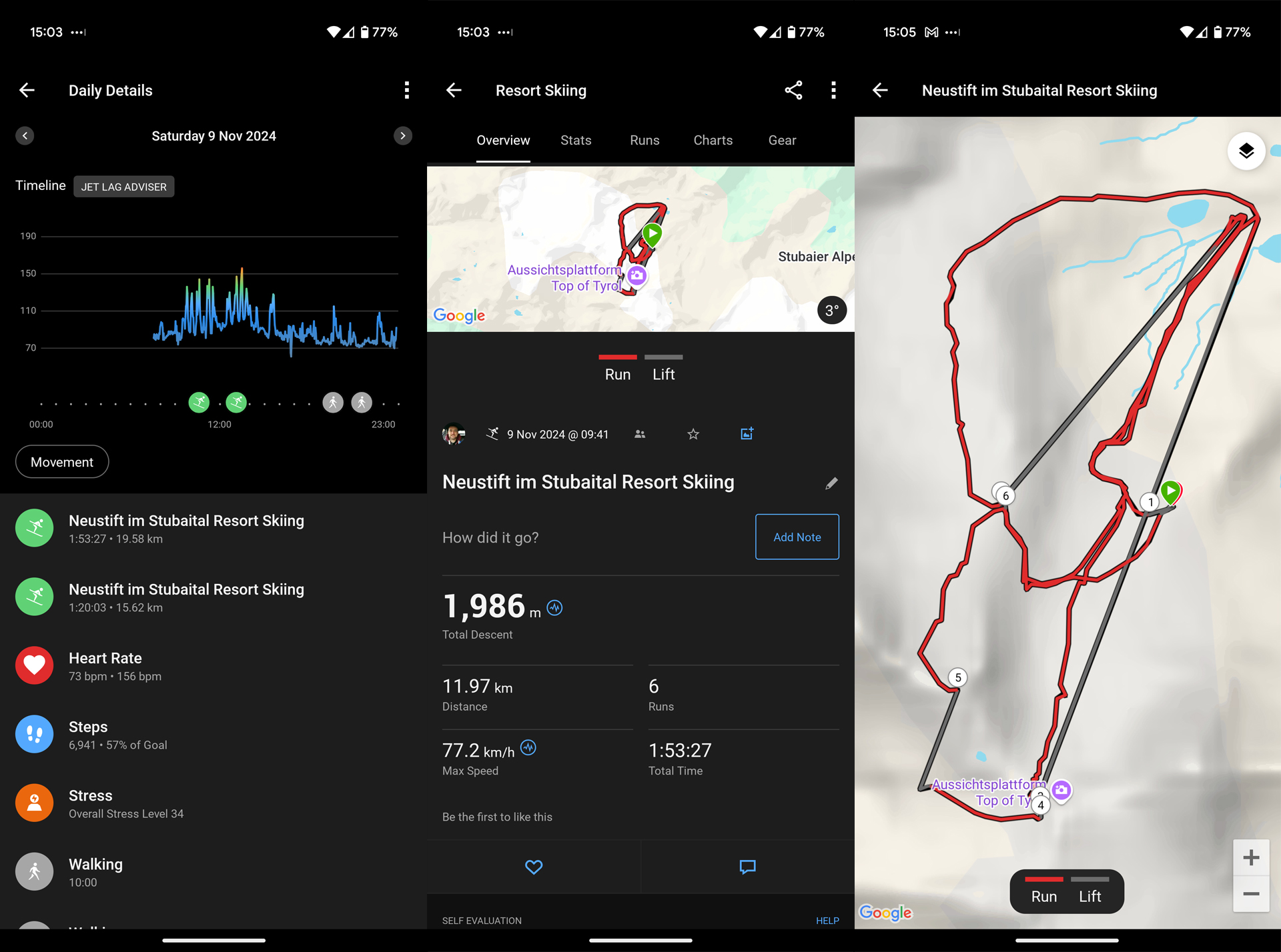 Garmin Connect screens