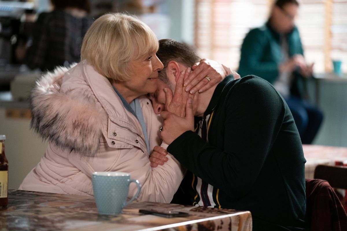 Pam Coker craddles Ben Mitchell in EastEnders