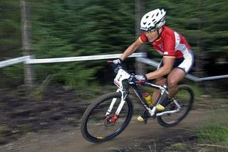 Sabine Spitz (Germany) on her way to second at the World Championships in Fort William, Scotland