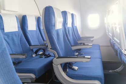A row of seats on an airplane. 