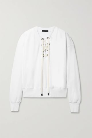 white hoodie with shoelace fastening, ethical loungewear