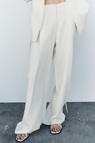 Linen Blend Pleated Pants Zw Collection