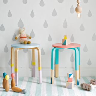 blue and pink painted stools