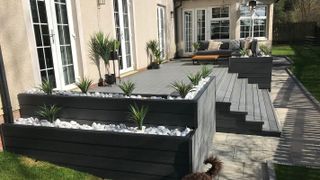 raised composite decking with matching planters