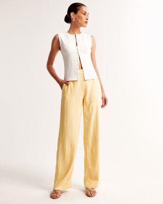 Linen-Blend Tailored Straight Pant