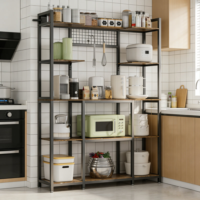 Borough Wharf Afet 120cm W Metal Standard Baker's Rack With Wooden Shelves | Wayfair.co.uk