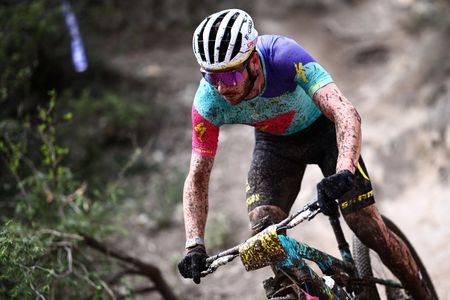 France's Victor Koretzky competes in the French men's Elite Mountain Bike Cross Country XCO Championships, in Levens on May 5, 2024. (Photo by Anne-Christine POUJOULAT / AFP)