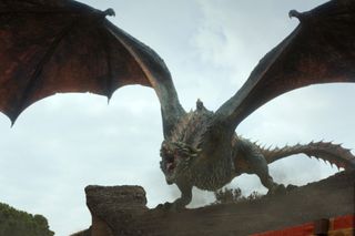Daenerys riding her dragon in Game of Thrones