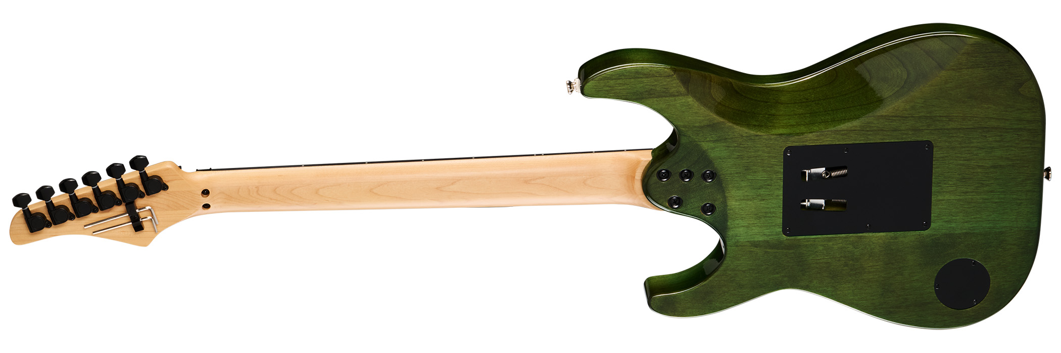 The Kramer Volante is offered with the choice of a AAAA quilted maple veneer or plain top, but features a newly engineered neck joint, Gibson USA-designed pickups, an elliptical C profile neck and Floyd Rose vibrato as standard.