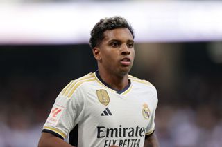 Rodrygo Goes of Real Madrid during the LaLiga EA Sports match between Real Madrid v Osasuna at the Santiago Bernabeu Stadium on October 7, 2023 in Madrid Spain (Photo by David S. Bustamante/Soccrates/Getty Images)